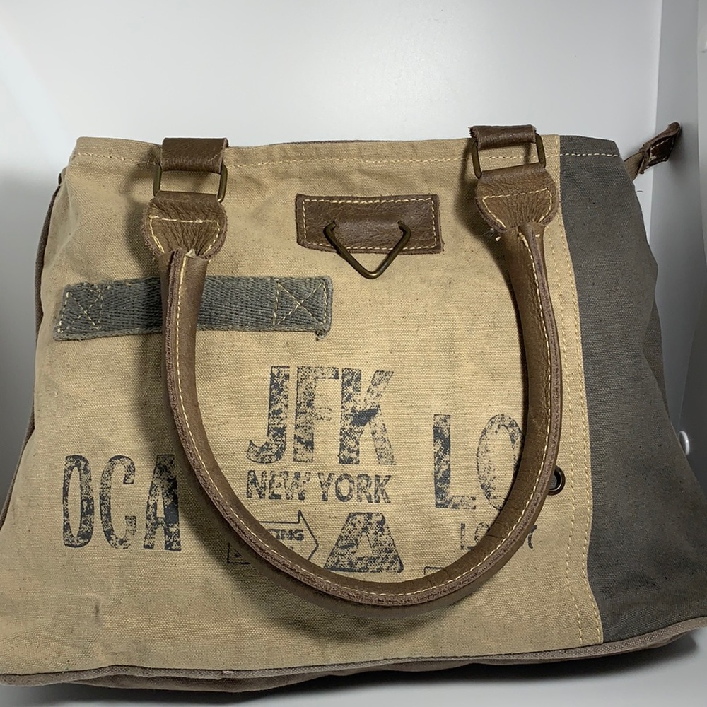 Vintage inspired Canvas and leather tote